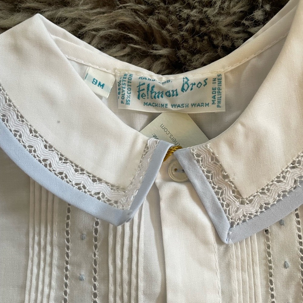 Feltman Bros White Baby Christening Romper with Lace Trim